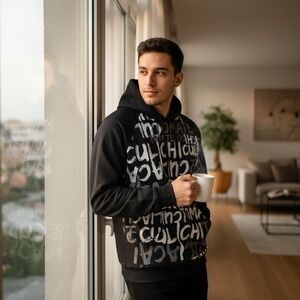 Tomateros de Culiacan Graphic Print Men's Pullover Black & White Hoodie Sz L/G